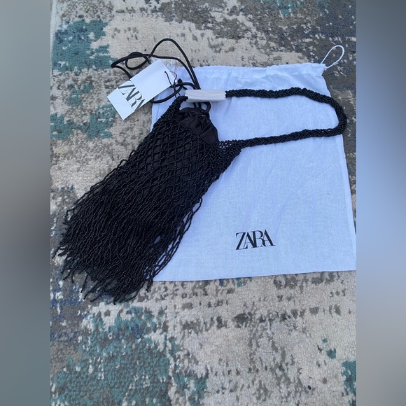 ZARA BLACK BEADED SHOULDER BAG NWT - Picture 6 of 8